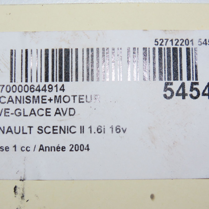 Mecanisme + moteur lève-glace avant droit occasion RENAULT SCENIC II Phase 1 03-2004->09-2006 1.6i 16v 8201010936 5