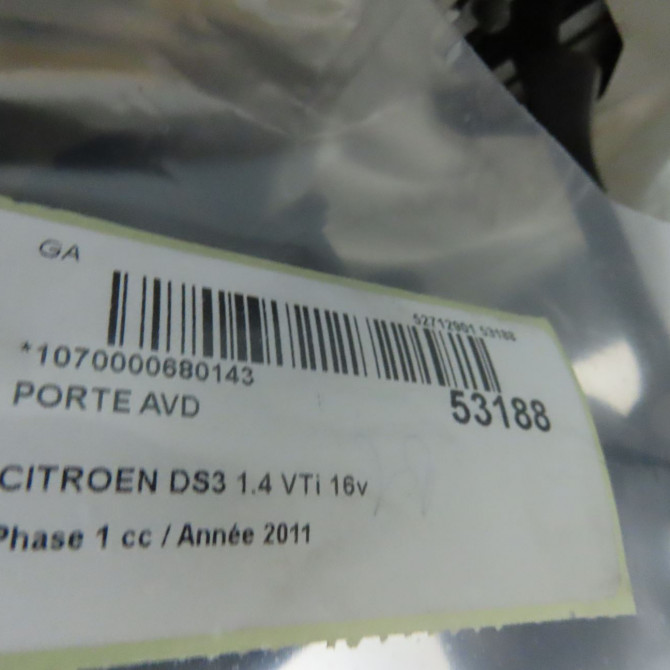 Porte avant droite occasion CITROEN DS3 Phase 1 11-2009->03-2014 1.4 VTi 16v 95ch 9804265380 6