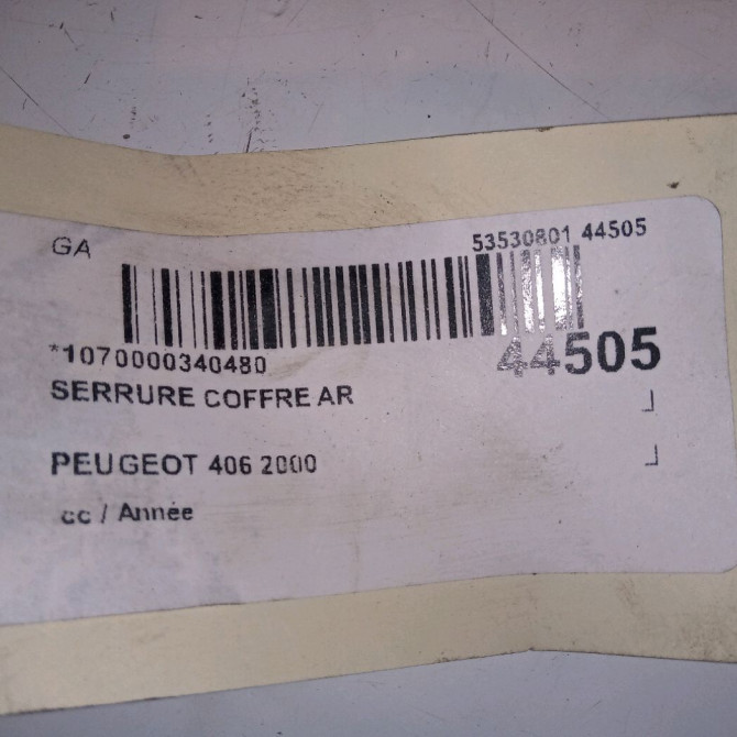 Serrure coffre arrière occasion PEUGEOT 406 4