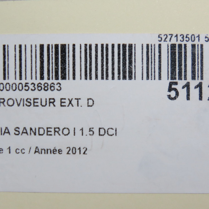 Retroviseur exterieur manuel droit occasion DACIA SANDERO I Phase 1 06-2008->10-2012 1.5 DCI 90ch 963017145R 6