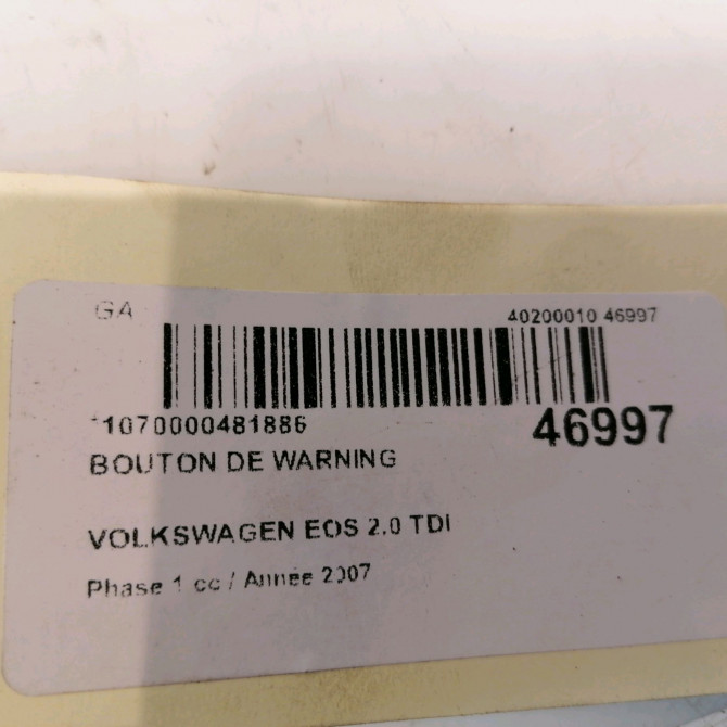 Bouton de warning occasion VOLKSWAGEN EOS Phase 1 04-2006->01-2011 2.0 TDI 140ch 1Q0953509 4