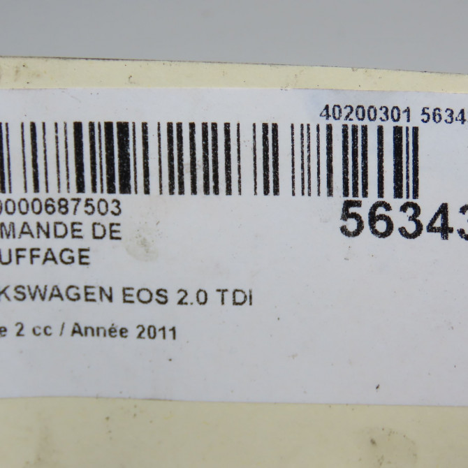 Commande de chauffage occasion VOLKSWAGEN EOS Phase 1 04-1995->04-1999 2.0 TDI 140ch 7