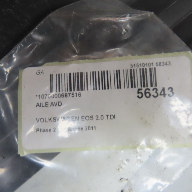 Aile avant droite occasion VOLKSWAGEN EOS Phase 1 04-1995->04-1999 2.0 TDI 140ch 1Q0821106B 3