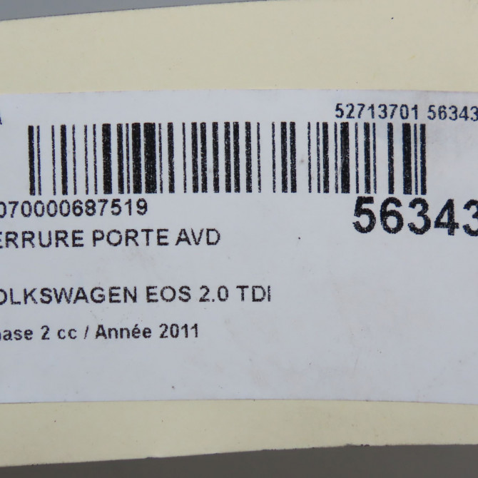 Serrure porte avd occasion VOLKSWAGEN EOS Phase 1 04-1995->04-1999 2.0 TDI 140ch 1P1837016 6