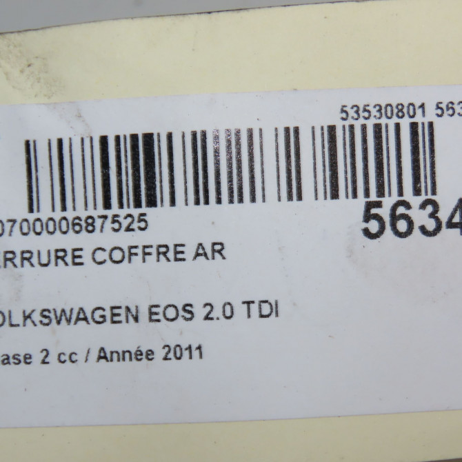Serrure coffre arrière occasion VOLKSWAGEN EOS Phase 1 04-1995->04-1999 2.0 TDI 140ch 4F5827505D 6