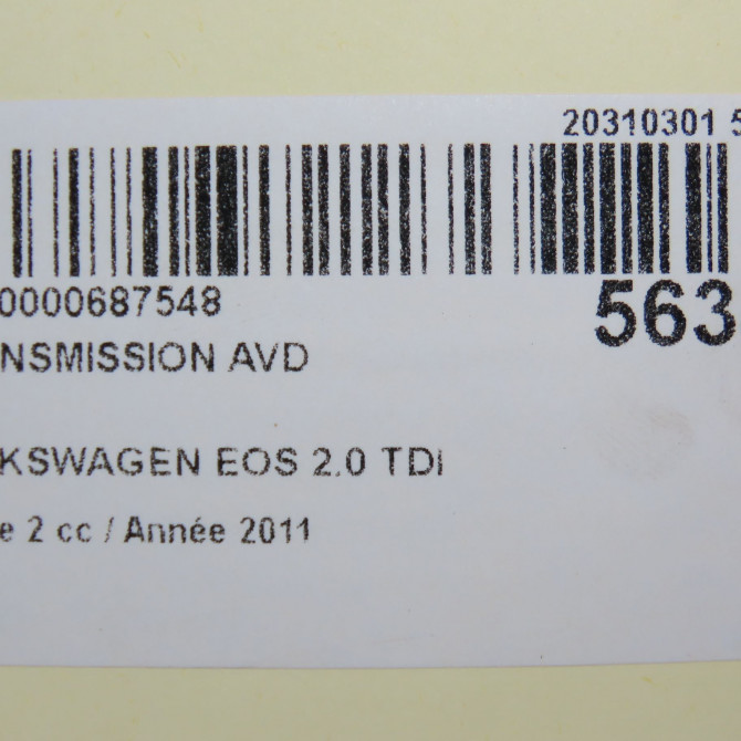 Transmission avant droite occasion VOLKSWAGEN EOS Phase 1 04-1995->04-1999 2.0 TDI 140ch 5Q0407272BT 6