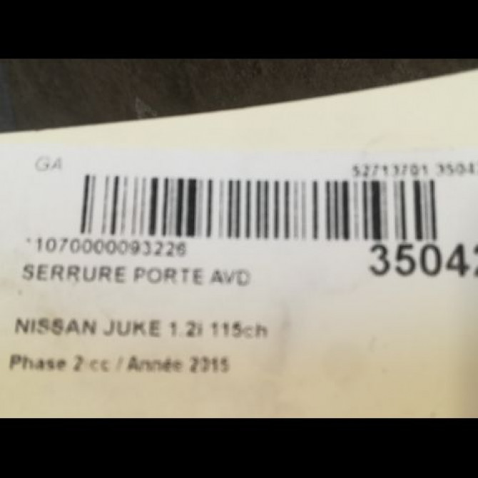 Serrure porte avd occasion NISSAN JUKE Phase 2 03-2014->... 1.2i 115ch 80500BA60C 3