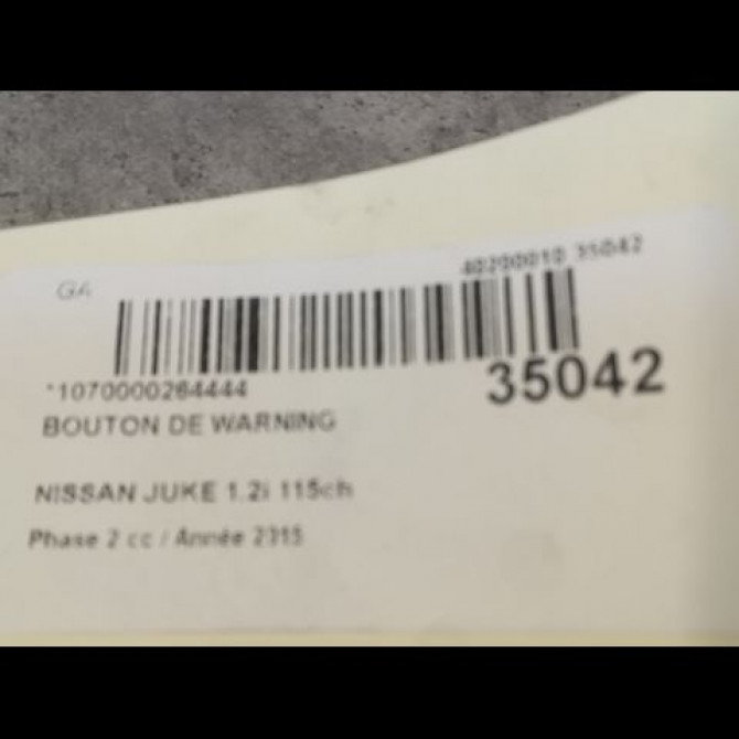 Bouton de warning occasion NISSAN JUKE Phase 2 03-2014->... 1.2i 115ch 25290BA60A 2