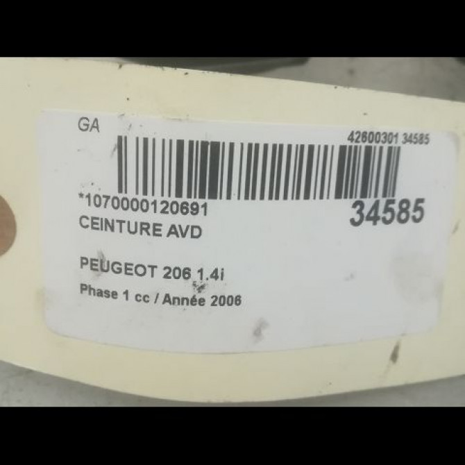 Ceinture avant droite occasion PEUGEOT 206 Phase 1 09-1998->03-2009 1.4i 8974GQ 5