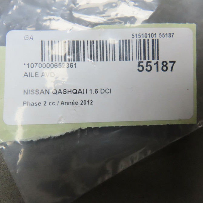 Aile avant droite occasion NISSAN QASHQAI I Phase 2 03-2010->04-2014 1.6 DCI 130ch F3100BR0MA 5