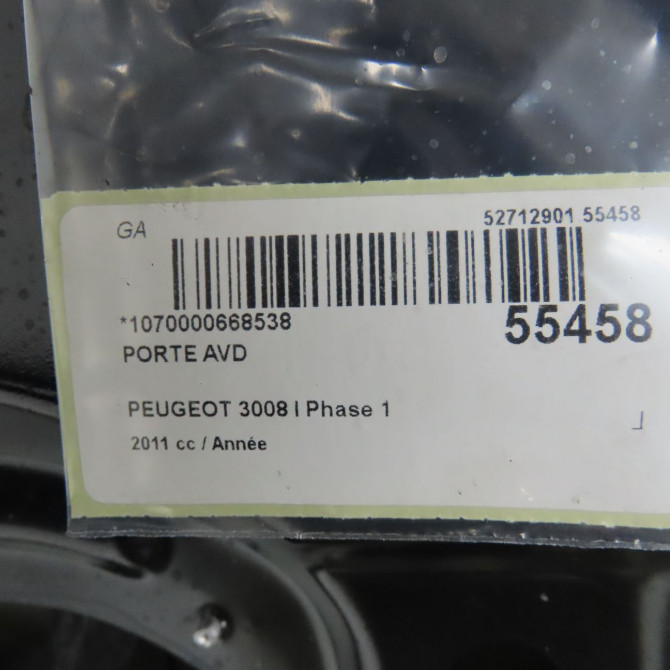 Porte avant droite occasion PEUGEOT 3008 I Phase 1 04-2009->12-2013 9004AV 5