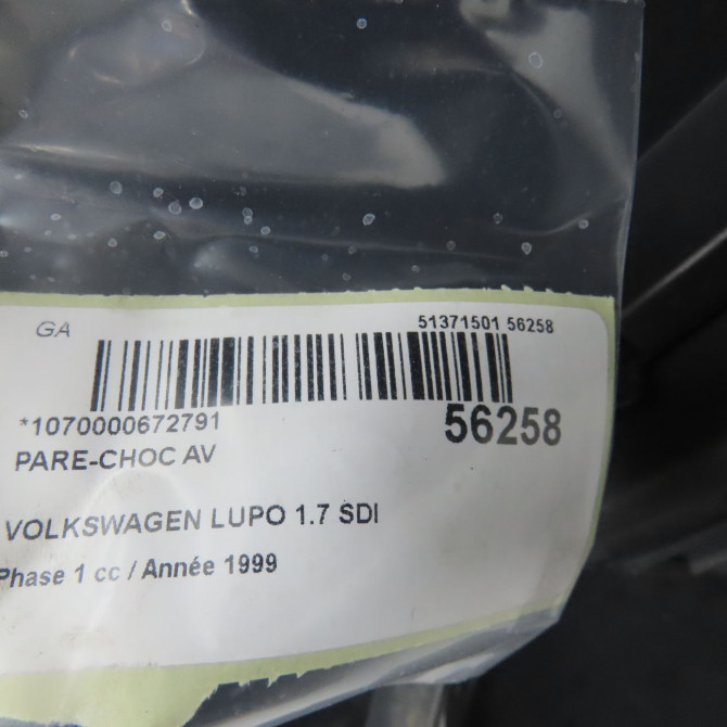 Pare-choc avant occasion VOLKSWAGEN LUPO Phase 1 10-1998->06-2005 1.7 SDI 6X0807221BGRU 3