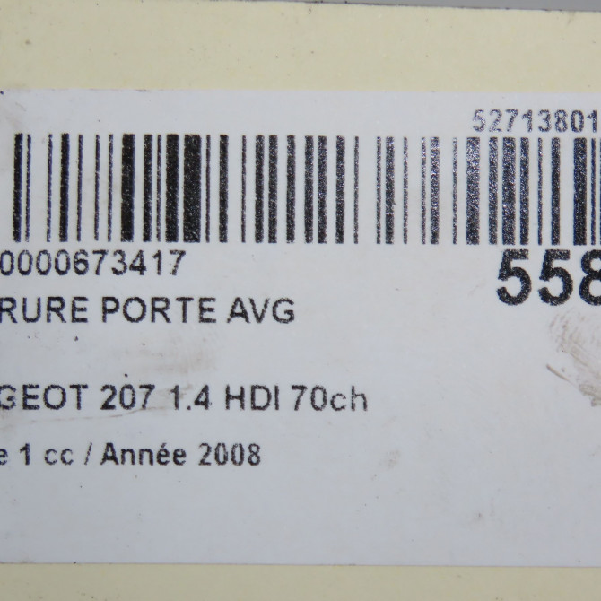 Serrure porte avg occasion PEUGEOT 207 Phase 1 04-2006->06-2013 1.4 HDI 70ch 9135V6 7