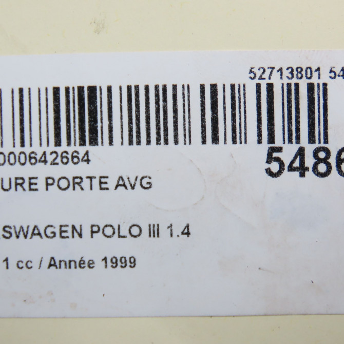 Serrure porte avg occasion VOLKSWAGEN POLO III Phase 1 10-1994->11-1999 1.4 60ch 6N1837015D 6