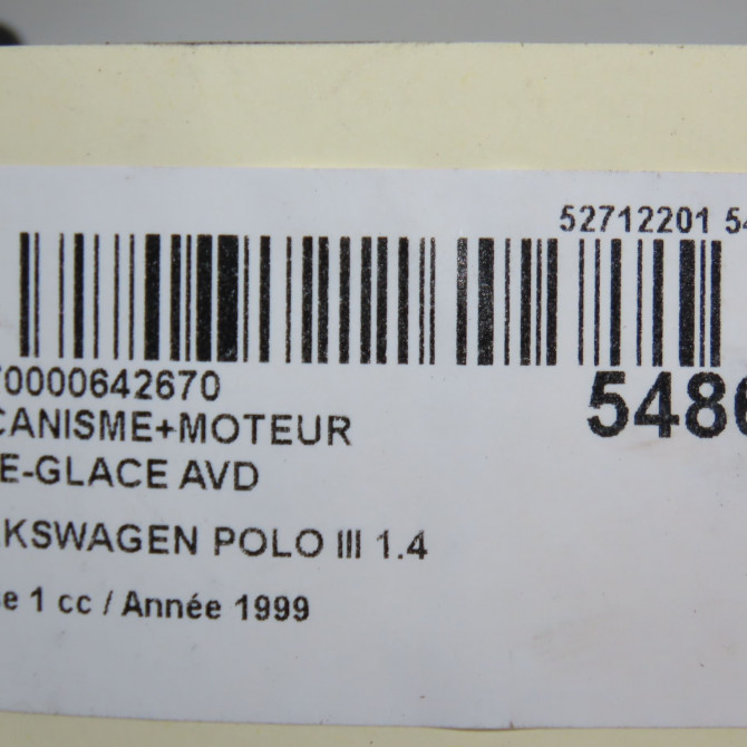 Mecanisme + moteur lève-glace avant droit occasion VOLKSWAGEN POLO III Phase 1 10-1994->11-1999 1.4 60ch 6N4837462 5