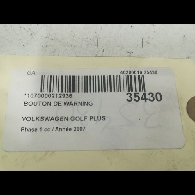 Bouton de warning occasion VOLKSWAGEN GOLF PLUS Phase 1 03-2005->03-2009 1.9 TDI 105ch 5M0953509B 3