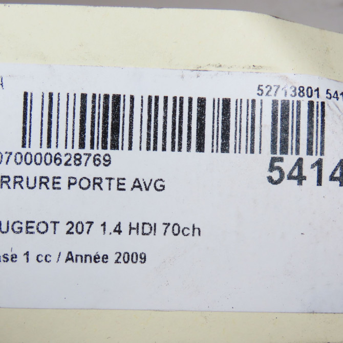 Serrure porte avg occasion PEUGEOT 207 Phase 1 04-2006->06-2013 1.4 HDI 70ch 9135V9 7