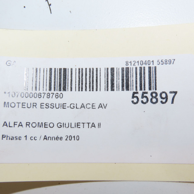 Moteur essuie-glace avant occasion ALFA ROMEO GIULIETTA II Phase 1 03-2010->12-2013 1.6 JTDM 105ch 50509396 5