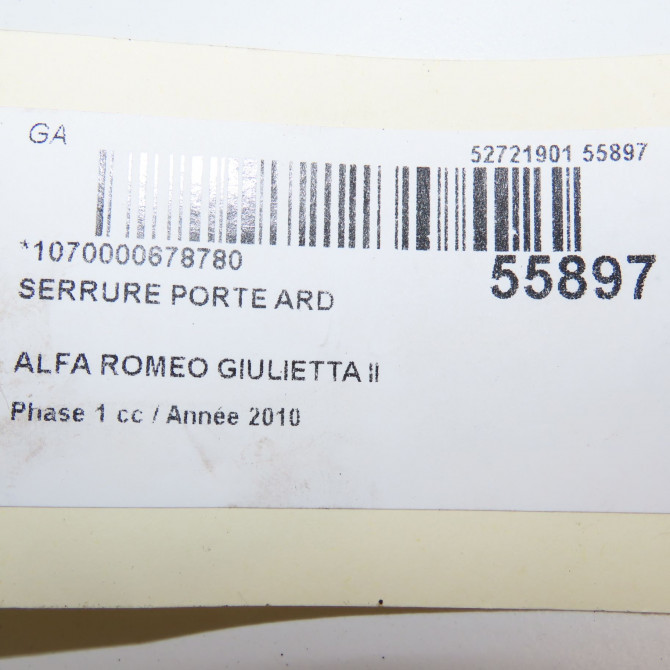 Serrure porte ard occasion ALFA ROMEO GIULIETTA II Phase 1 03-2010->12-2013 1.6 JTDM 105ch 71775808 5