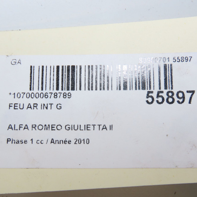 Feu arrière interieur gauche occasion ALFA ROMEO GIULIETTA II Phase 1 03-2010->12-2013 1.6 JTDM 105ch 50531133 5