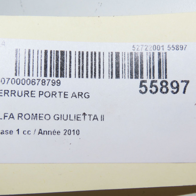 Serrure porte arg occasion ALFA ROMEO GIULIETTA II Phase 1 03-2010->12-2013 1.6 JTDM 105ch 71775809 5