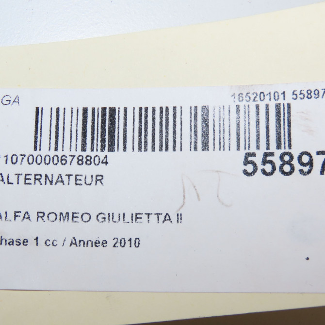 Alternateur occasion ALFA ROMEO GIULIETTA II Phase 1 03-2010->12-2013 1.6 JTDM 105ch 52003623 8