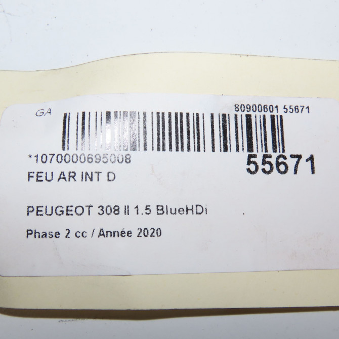 Feu arrière intérieur droit occasion PEUGEOT 308 II Phase 1 04-1995->04-1999 1.5 BlueHDi 130ch 9677818280 5