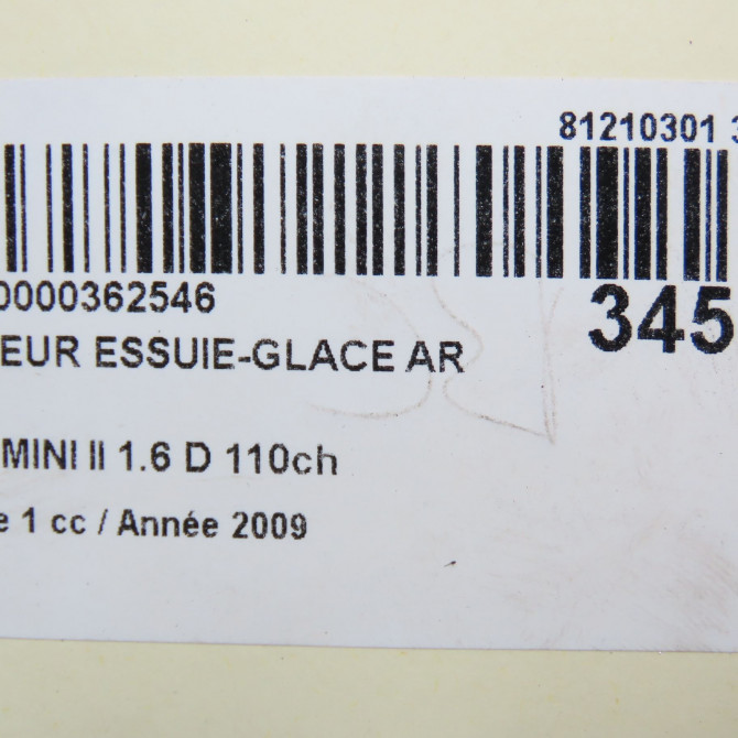 Moteur essuie-glace arrière occasion MINI MINI II Phase 1 09-2006->12-2010 1.6 D 110ch 67636932013 5