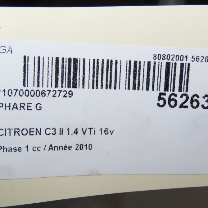 Phare gauche occasion CITROEN C3 II Phase 1 11-2009->02-2013 1.4 VTi 16v 95ch 1606930180 5