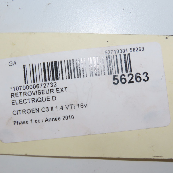 Retroviseur exterieur electrique droit occasion CITROEN C3 II Phase 1 11-2009->02-2013 1.4 VTi 16v 95ch 8154AR 7
