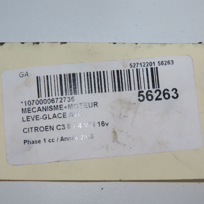 Mecanisme + moteur lève-glace avant droit occasion CITROEN C3 II Phase 1 11-2009->02-2013 1.4 VTi 16v 95ch 9222FP 6