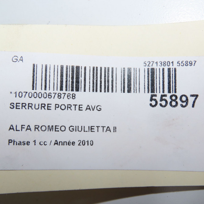 Serrure porte avg occasion ALFA ROMEO GIULIETTA II Phase 1 03-2010->12-2013 1.6 JTDM 105ch 71775803 5