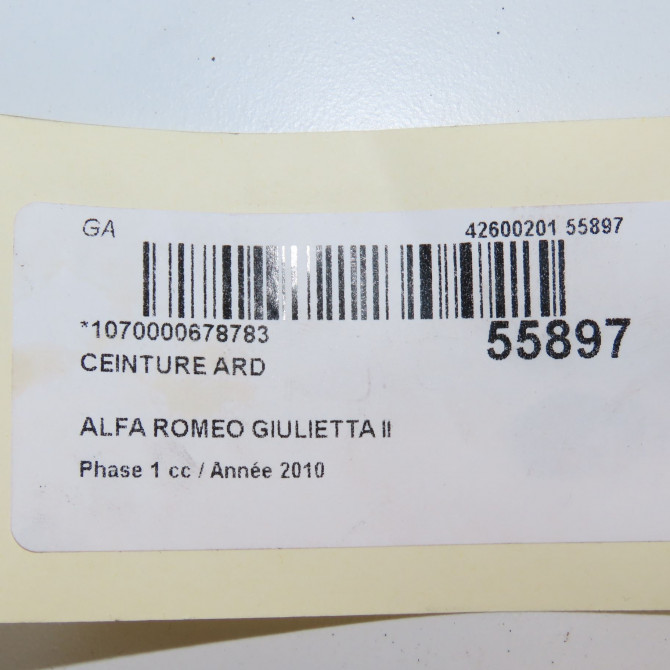 Ceinture arrière droite occasion ALFA ROMEO GIULIETTA II Phase 1 03-2010->12-2013 1.6 JTDM 105ch 156101397 6