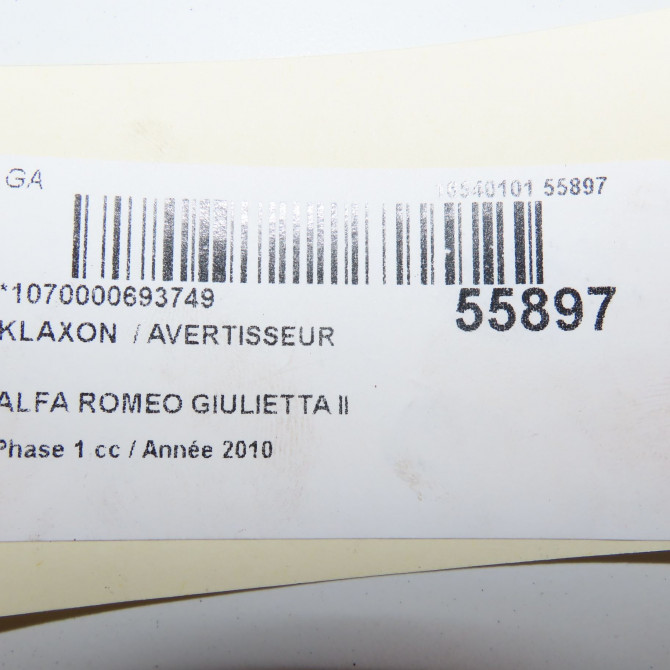 Klaxon  / avertisseur occasion ALFA ROMEO GIULIETTA II Phase 1 03-2010->12-2013 1.6 JTDM 105ch 50564071 5