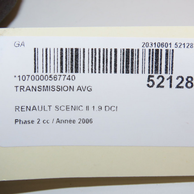 Transmission avant gauche occasion RENAULT SCENIC II Phase 2 09-2006->04-2009 1.9 DCI 130ch 8200198016 4