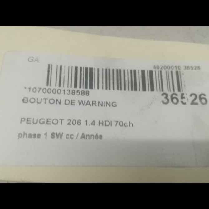 Bouton de warning occasion PEUGEOT 206 206 phase 1 SW 2002-06-01->2006-12-31 1.4 HDI 70ch 6554L1 3