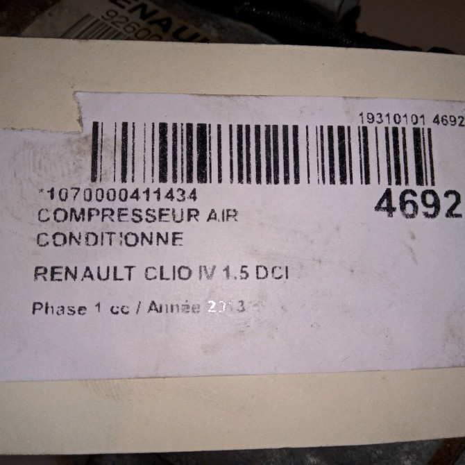 Compresseur air conditionne occasion RENAULT CLIO IV Phase 1 07-2012->... 1.5 DCI 90ch 926000838R 7