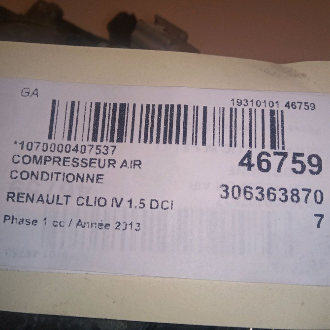 Compresseur air conditionne occasion RENAULT CLIO IV Phase 1 07-2012->... 1.5 DCI 90ch 926000838R 6