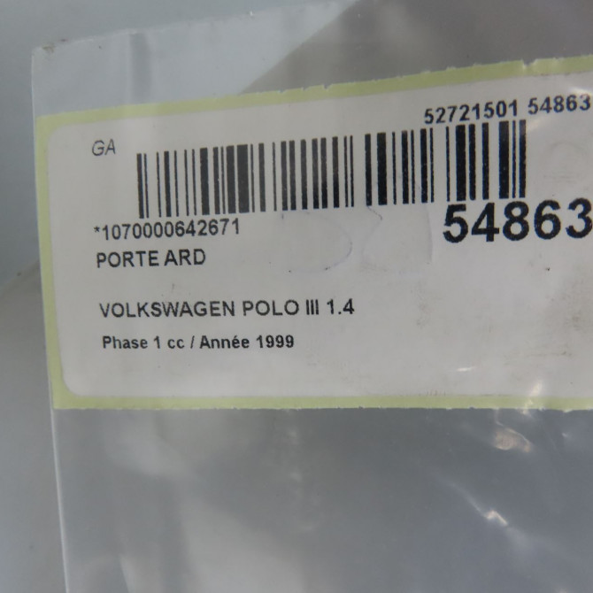 Porte arrière droite occasion VOLKSWAGEN POLO III Phase 1 10-1994->11-1999 1.4 60ch 6N4833056C 4