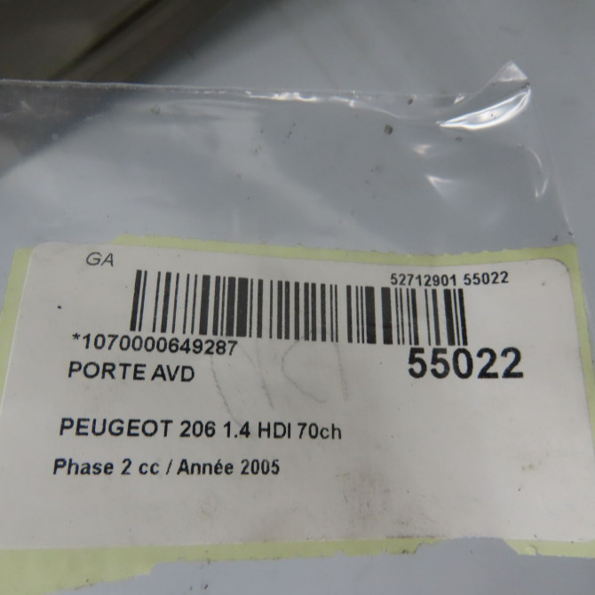 Porte avant droite occasion PEUGEOT 206 Phase 2 02-2003->02-2009 1.4 HDI 70ch 9004K5 4