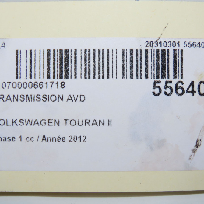 Transmission avant droite occasion VOLKSWAGEN TOURAN II Phase 1 09-2010->12-2015 2.0 TDI 140ch 1K0407272EN 5