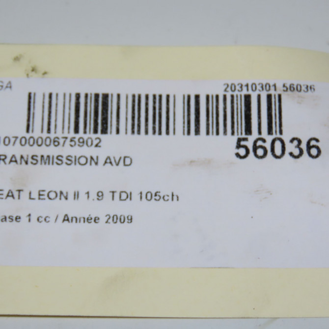 Transmission avant droite occasion SEAT LEON II Phase 1 09-2005->05-2009 1.9 TDI 105ch 5Q0407272FF 5