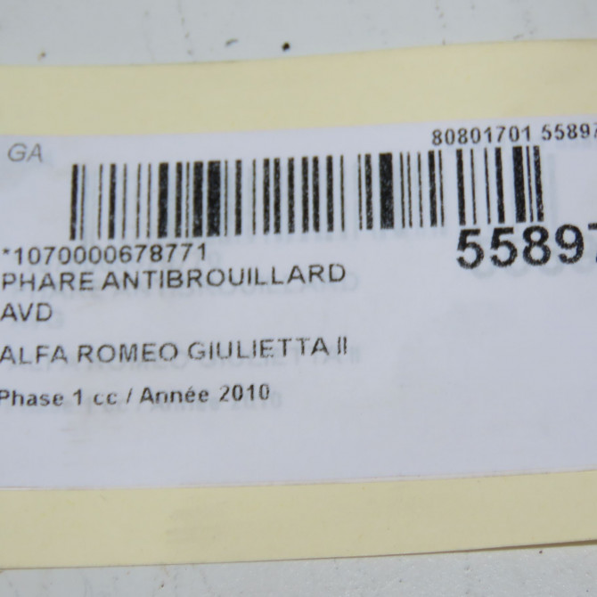 Phare antibrouillard avant droit occasion ALFA ROMEO GIULIETTA II Phase 1 03-2010->12-2013 1.6 JTDM 105ch 50530980 6