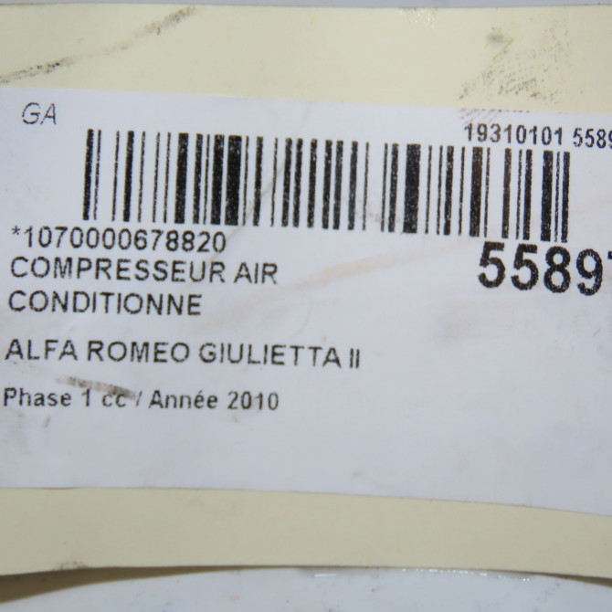Compresseur air conditionne occasion ALFA ROMEO GIULIETTA II Phase 1 03-2010->12-2013 1.6 JTDM 105ch 50547718 8