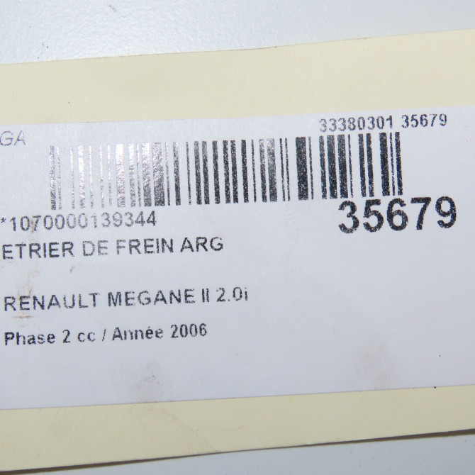 Etrier de frein arrière gauche occasion RENAULT MEGANE II Phase 2 01-2006->06-2009 2.0i 225ch 7701208261 7
