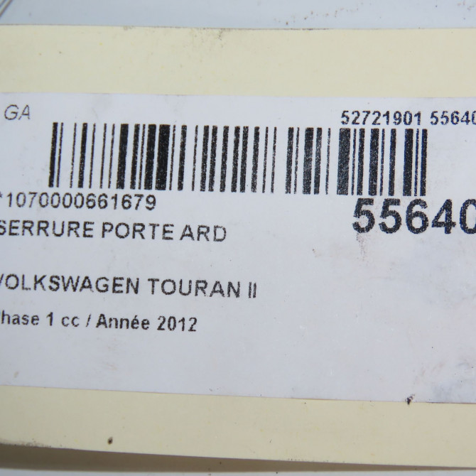 Serrure porte ard occasion VOLKSWAGEN TOURAN II Phase 1 09-2010->12-2015 2.0 TDI 140ch 3D4839016K 7