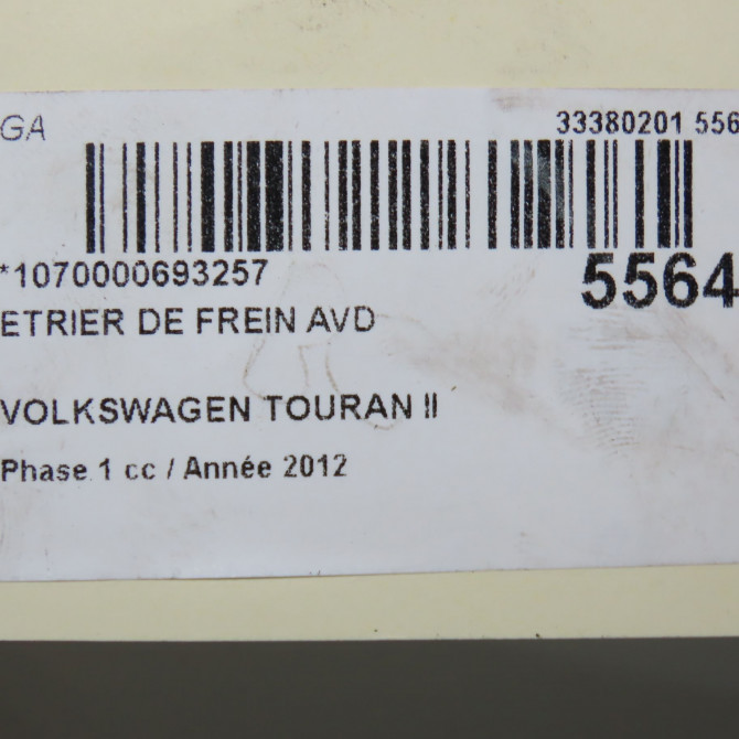 Etrier de frein avant droit occasion VOLKSWAGEN TOURAN II Phase 1 09-2010->12-2015 2.0 TDI 140ch 1K0615124E 6