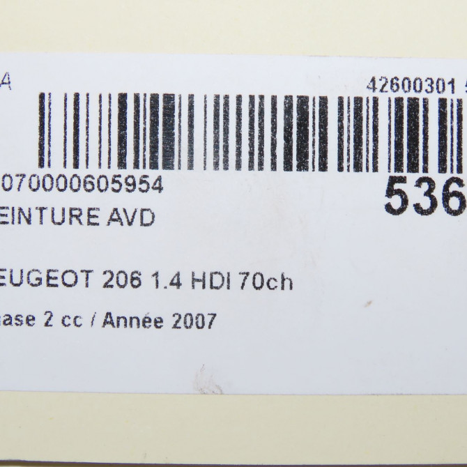Ceinture avant droite occasion PEUGEOT 206 Phase 2 02-2003->02-2009 1.4 HDI 70ch 8974GV 6