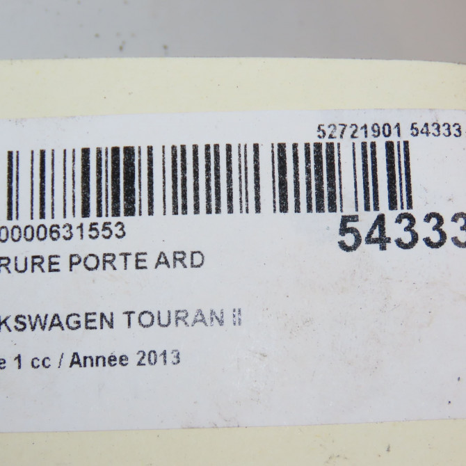 Serrure porte ard occasion VOLKSWAGEN TOURAN II Phase 1 09-2010->12-2015 2.0 TDI 140ch 3D4839016K 6