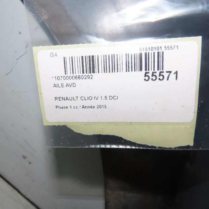 Aile avant droite occasion RENAULT CLIO IV Phase 1 07-2012->... 1.5 DCI 90ch 631002841R 4